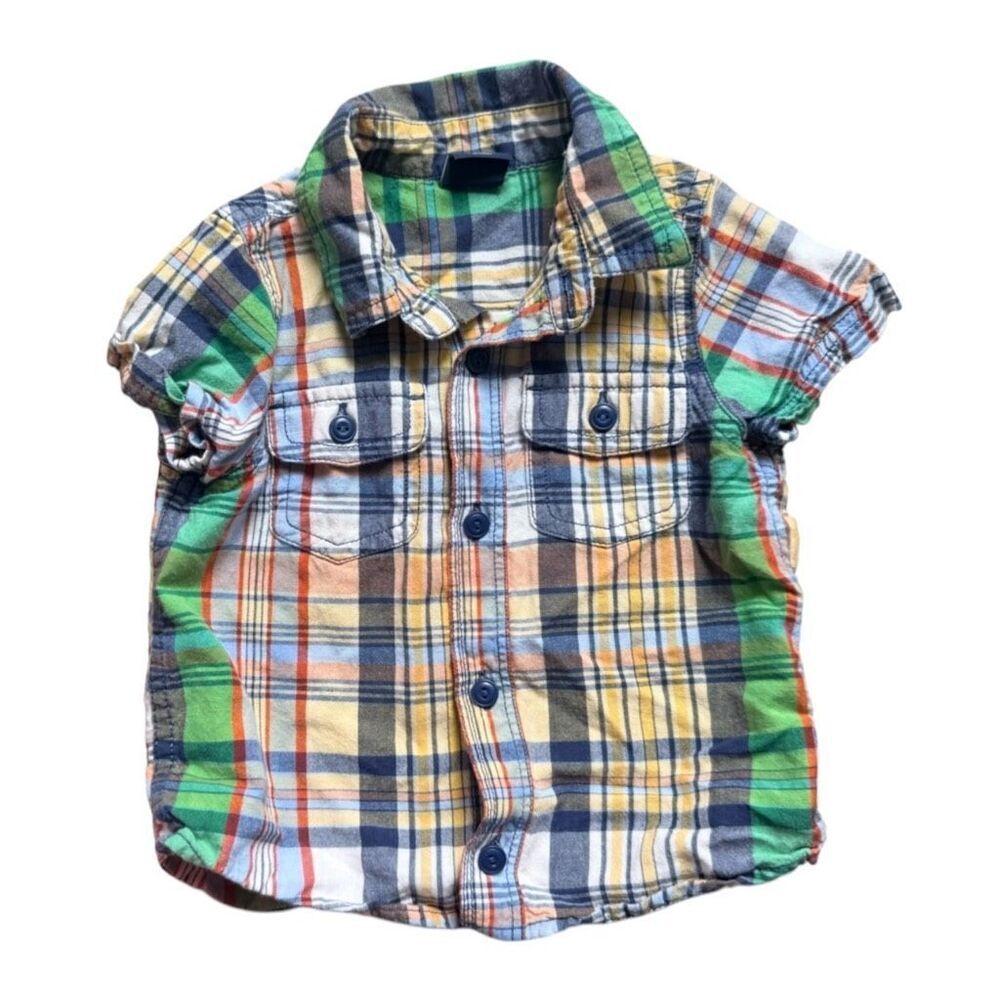 Baby Boys Gap Madras Plaid Button Down Short Sleeve Casual Dress Shirt 12-18 mo